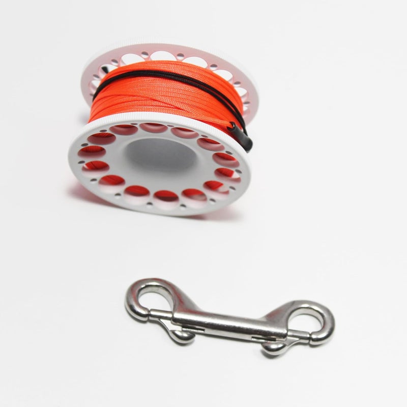 DiveTec 98FT SCUBA DIVING REEL – Aluminum Spool with Dual-Ended Snap, Vibrant Orange Anti-Twist Nylon Line, Large Center Opening & Hanging Buckle for Wreck/Reef Diving (WHITE) - Image 2